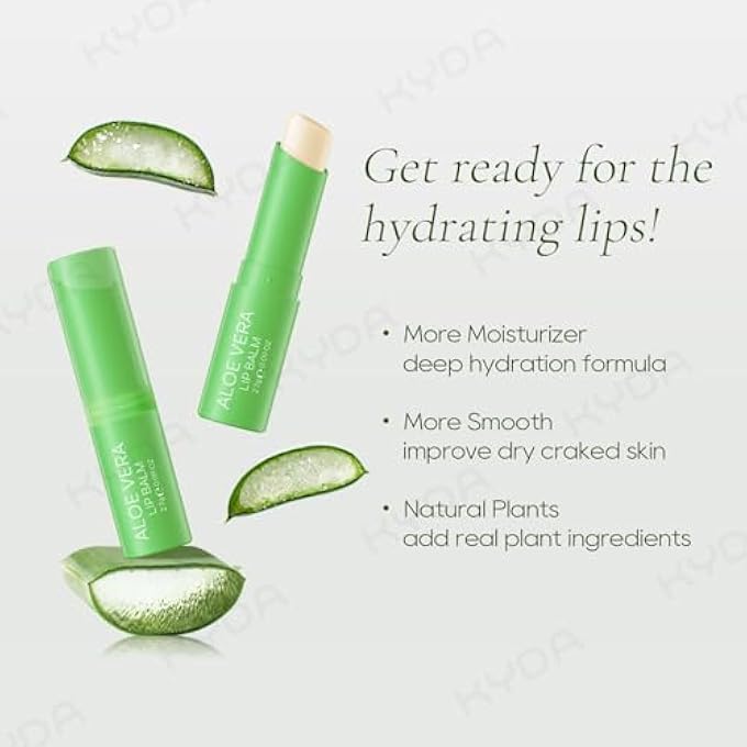 ALOE VERA 3 PCS ALOE VERA LIP BALM, DEEP HYDRATING TINTED LIP BALM, REDUCE FINE LINES, DAILY LIP MOISTURIZER FOR DRY CRACKED LIPS, WITH REAL ALOE VERA, COLORLESS FINISH - Image 2